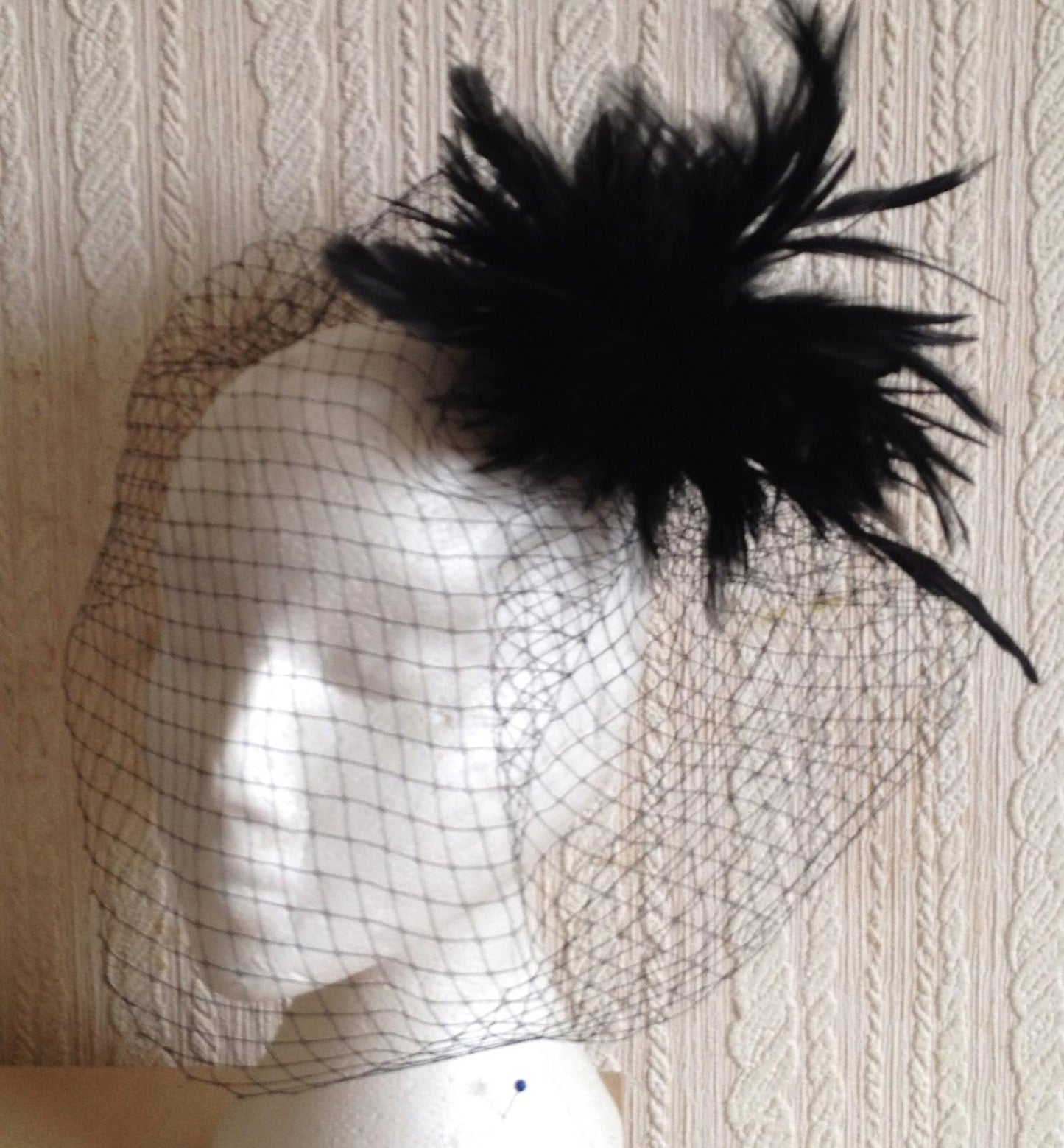 black feather veiling fascinator millinery hair clip ascot wedding bridal