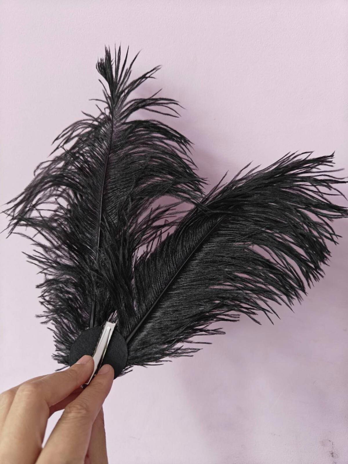 black ostrich feather hair clip fascinator fancy dress costume dance party