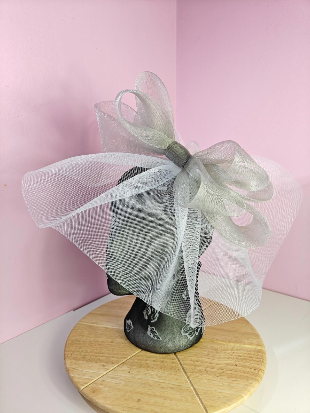 white grey fascinator millinery headband derby wedding hat ascot race