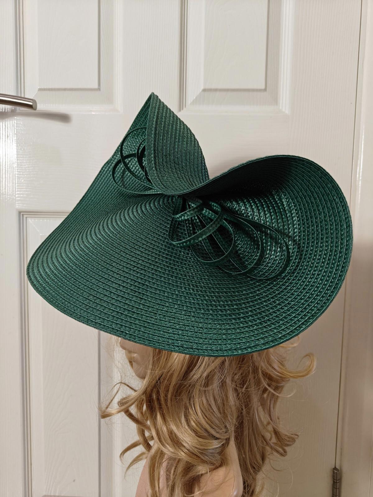 green large straw fascinator millinery burlesque headband wedding hat