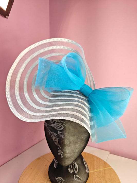 white turquoise bow fascinator millinery wedding hat Kentucky Derby Royal Ascot