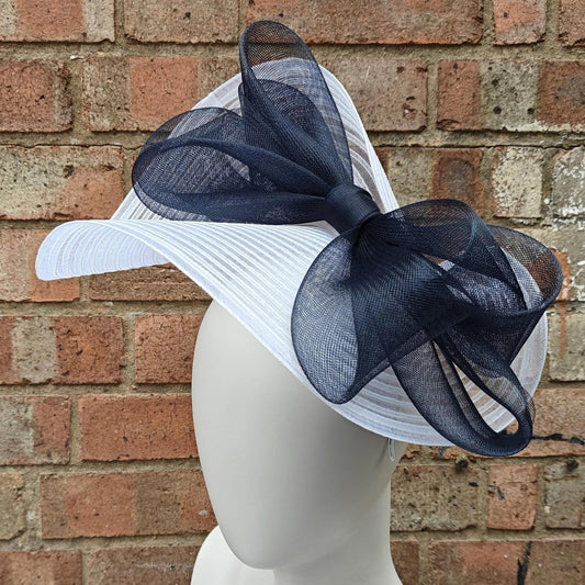 white dark navy bow crinoline fascinator millinery headband wedding hat party cosplay