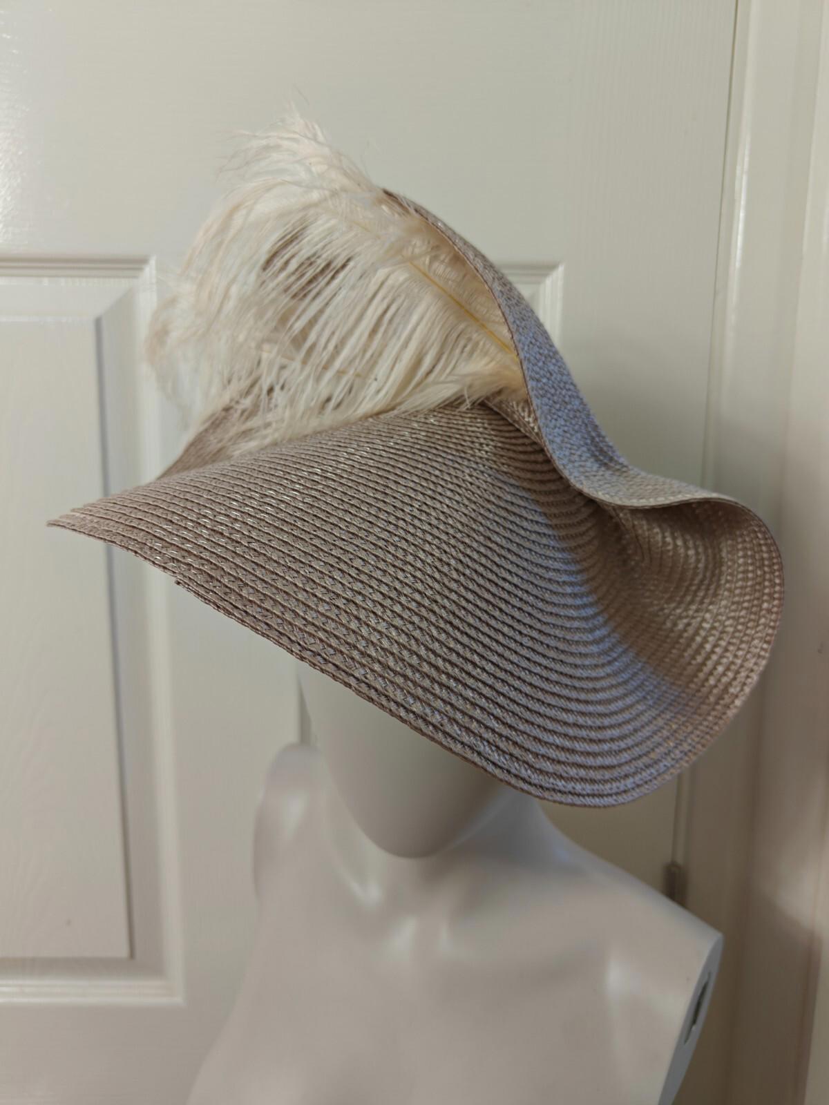 beige large straw fascinator ostrich feather millinery headband wedding hat