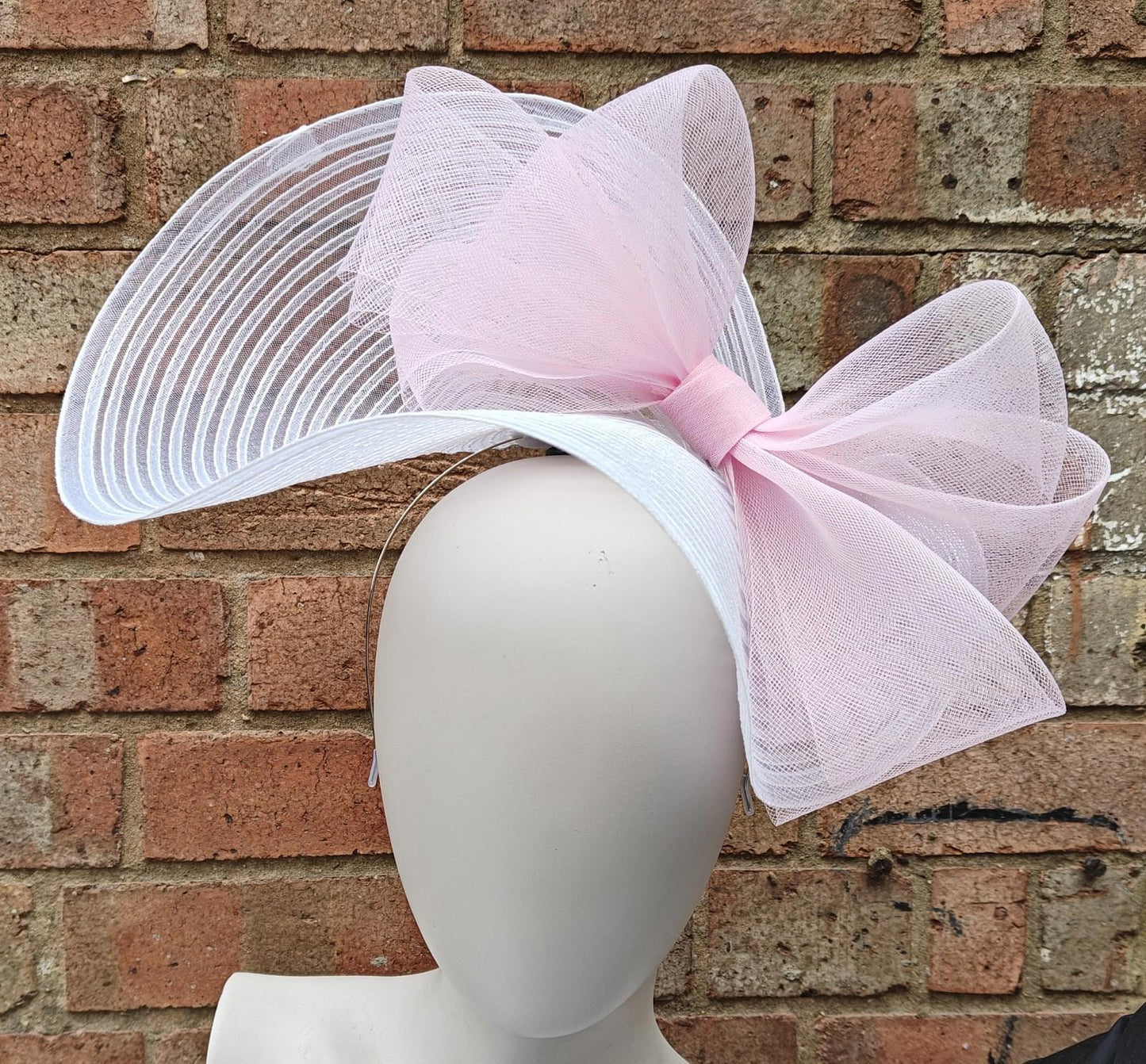 white baby pink bow crinoline fascinator millinery headband wedding hat party cosplay