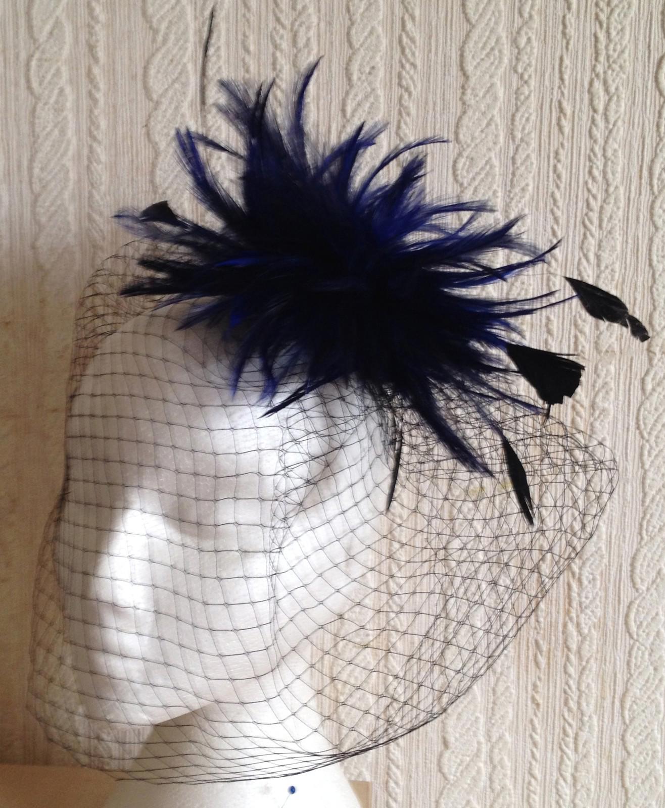 navy feather black veiling fascinator millinery hair clip ascot wedding bridal