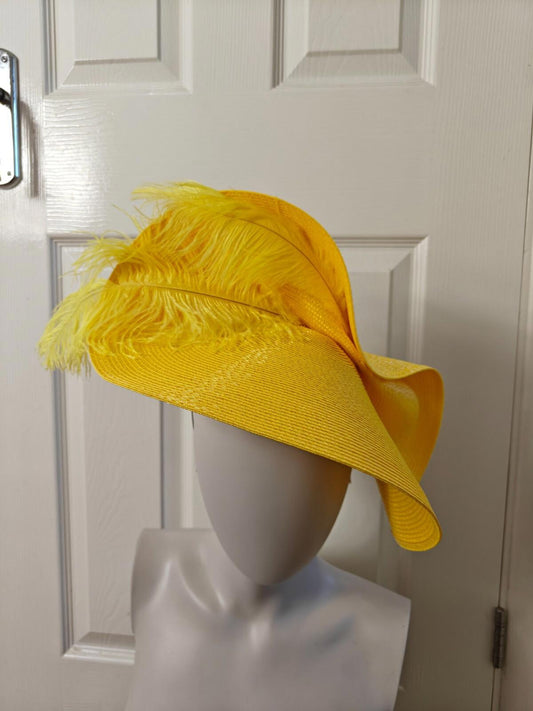yellow large straw fascinator ostrich feather millinery headband wedding hat