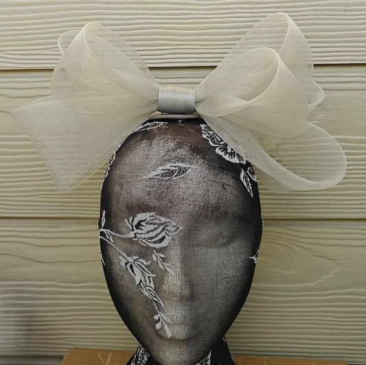 light grey bow hair clip brooch fascinator millinery wedding hat race party