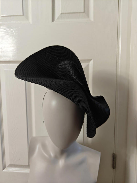 black large straw fascinator millinery burlesque headband wedding hat