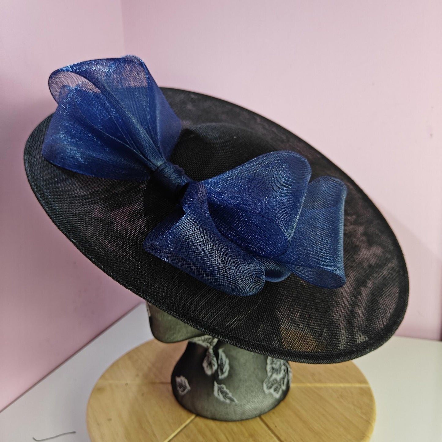 black navy large fascinator wedding hat  Kentucky Derby Royal Ascot bow