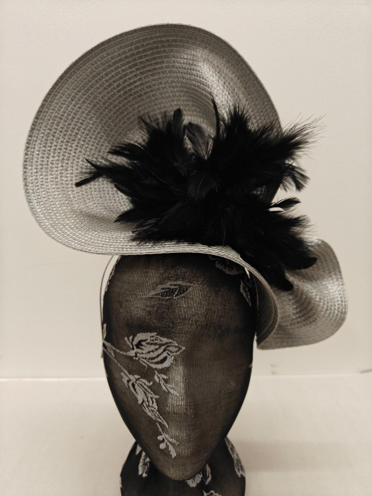 grey black flower large straw fascinator millinery burlesque headband wedding