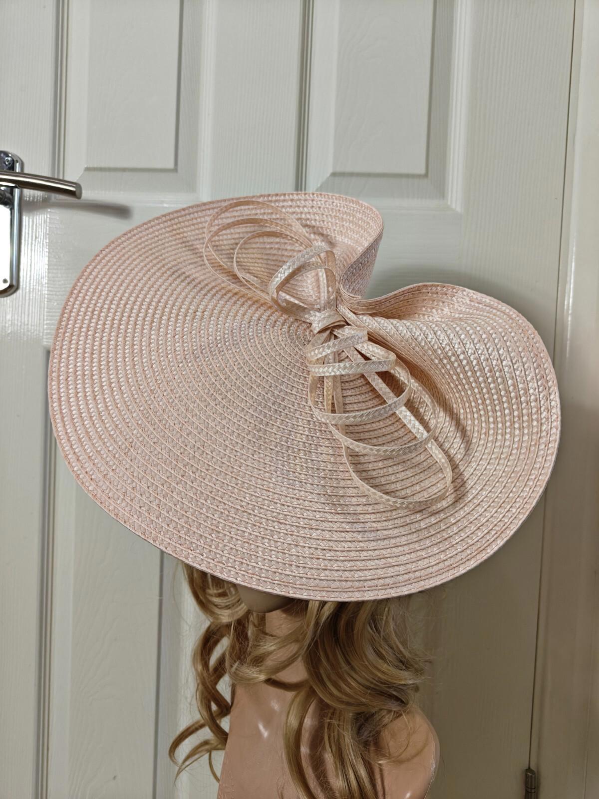 nude peach pink large straw fascinator millinery burlesque headband wedding hat