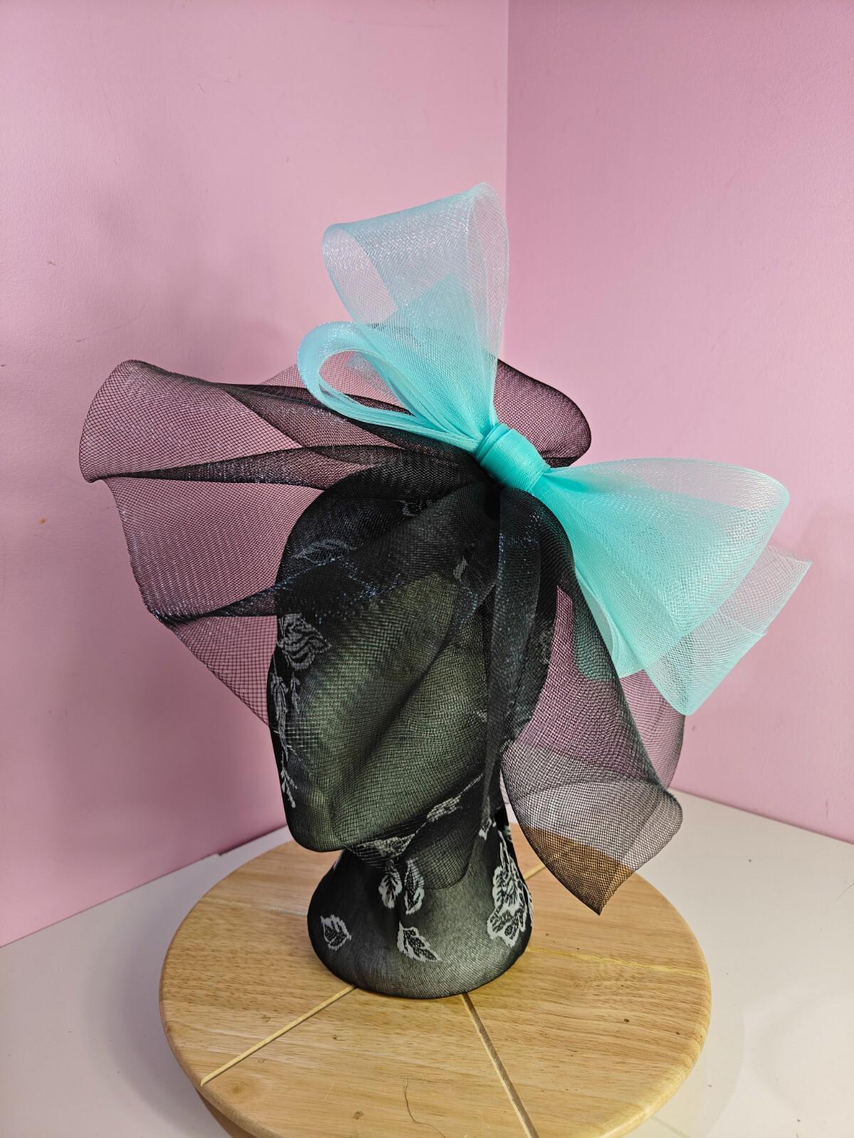 black light blue fascinator millinery headband derby wedding hat ascot race