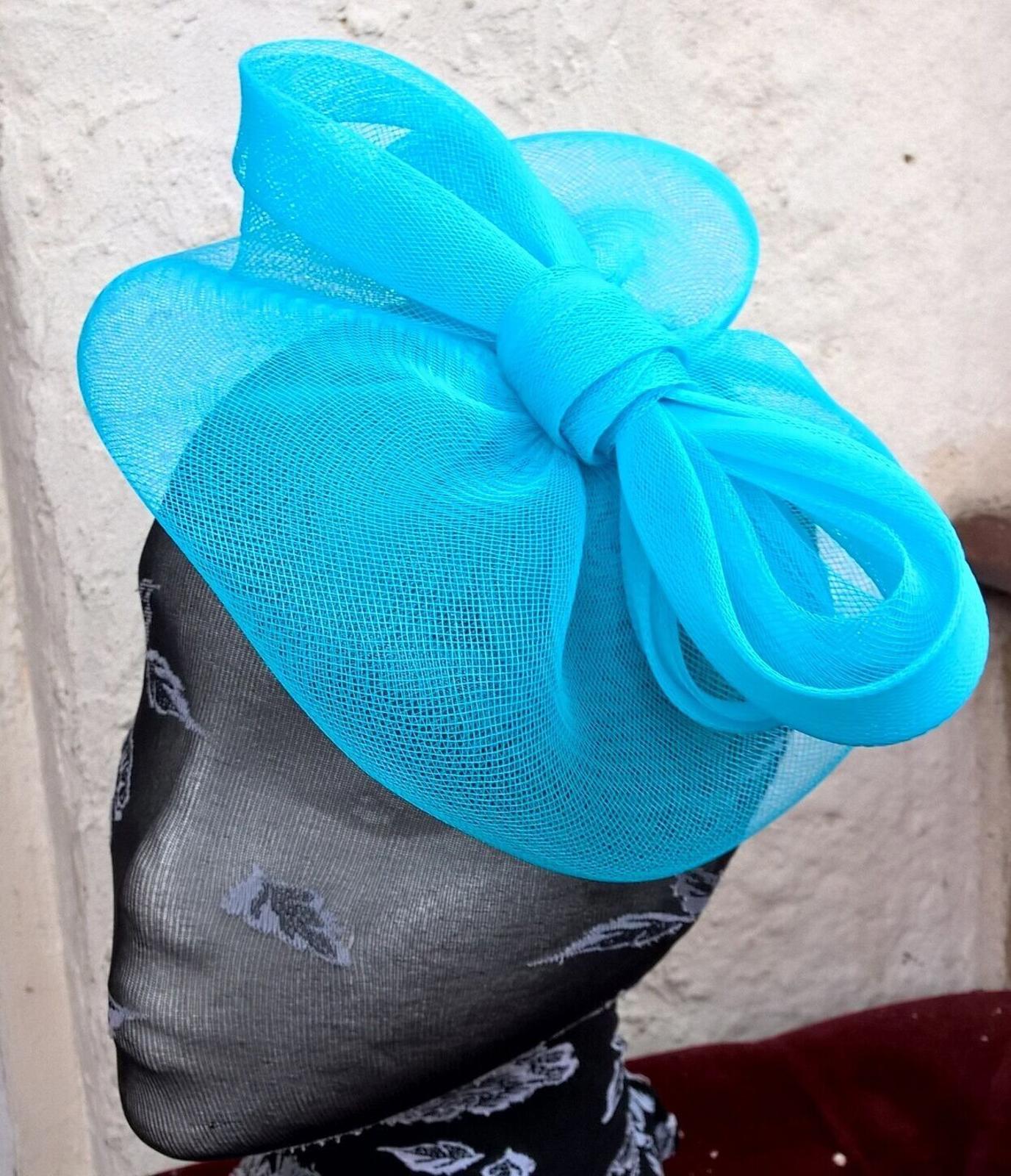 Turquoise blue headband crinoline fascinator millinery hat wedding ascot