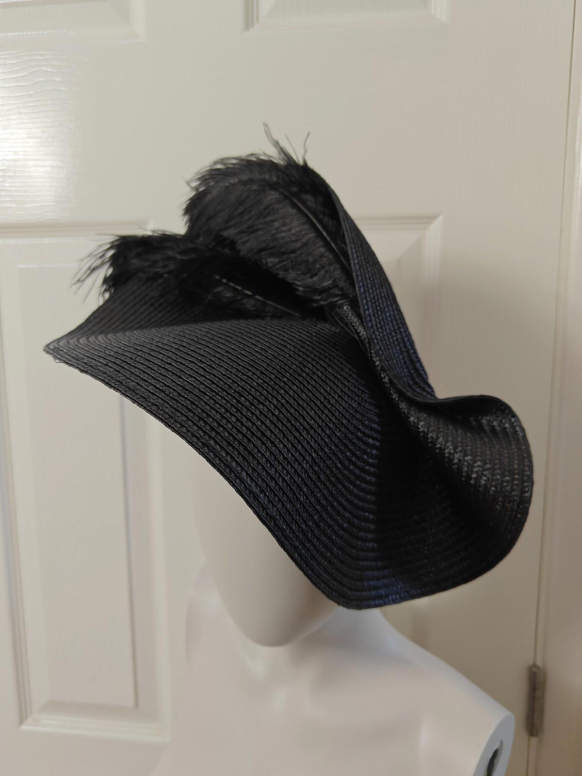 black large straw fascinator ostrich feather millinery headband wedding hat