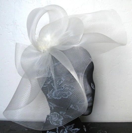 ivory feather fascinator millinery burlesque headband wedding hat hair piece