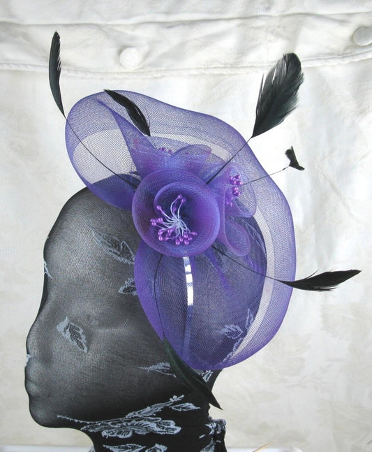 purple feather headband fascinator millinery wedding ascot hat hair piece