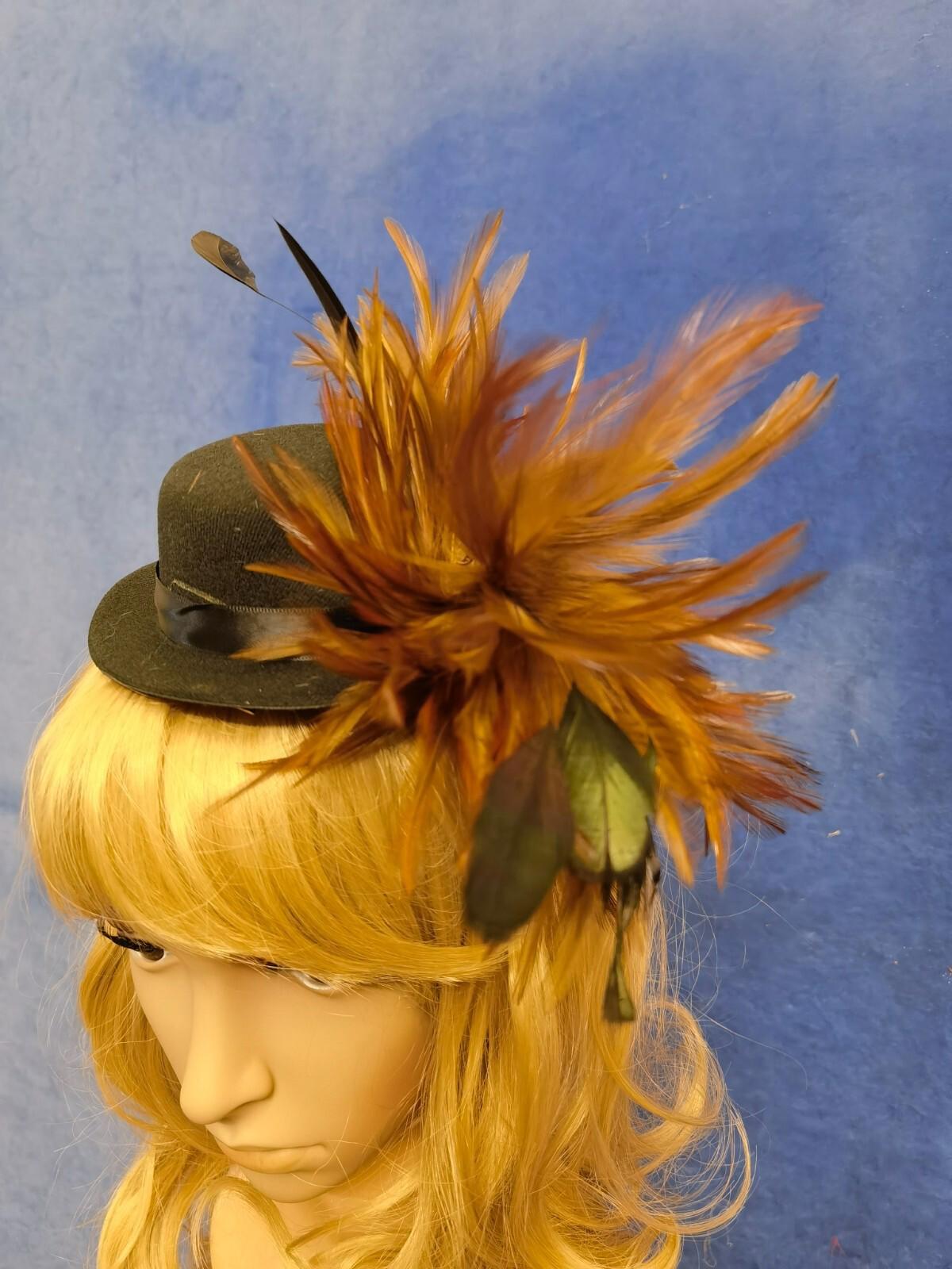 Brown black feather mini top hat fascinator millinery burlesque wedding 1