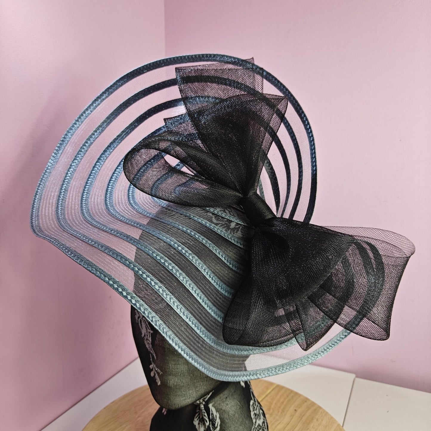 grey black bow fascinator millinery wedding hat Kentucky Derby Royal Ascot