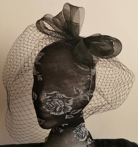 black veil fascinator millinery burlesque wedding hat hair piece race bridal