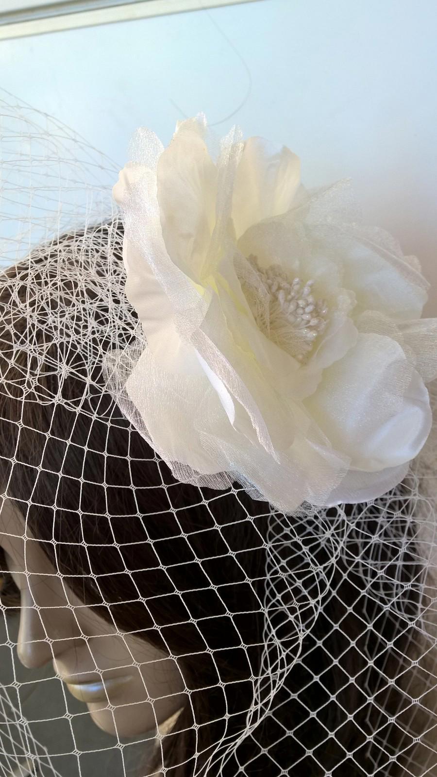 ivory satin flower black veiling fascinator hair clip ascot wedding bridal