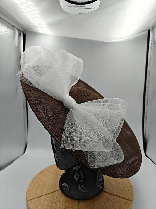 brown white large fascinator headband wedding hat Kentucky Derby Royal Ascot