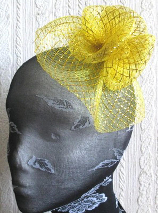 gold flower fascinator millinery  brooch clip wedding hat bridal ascot race