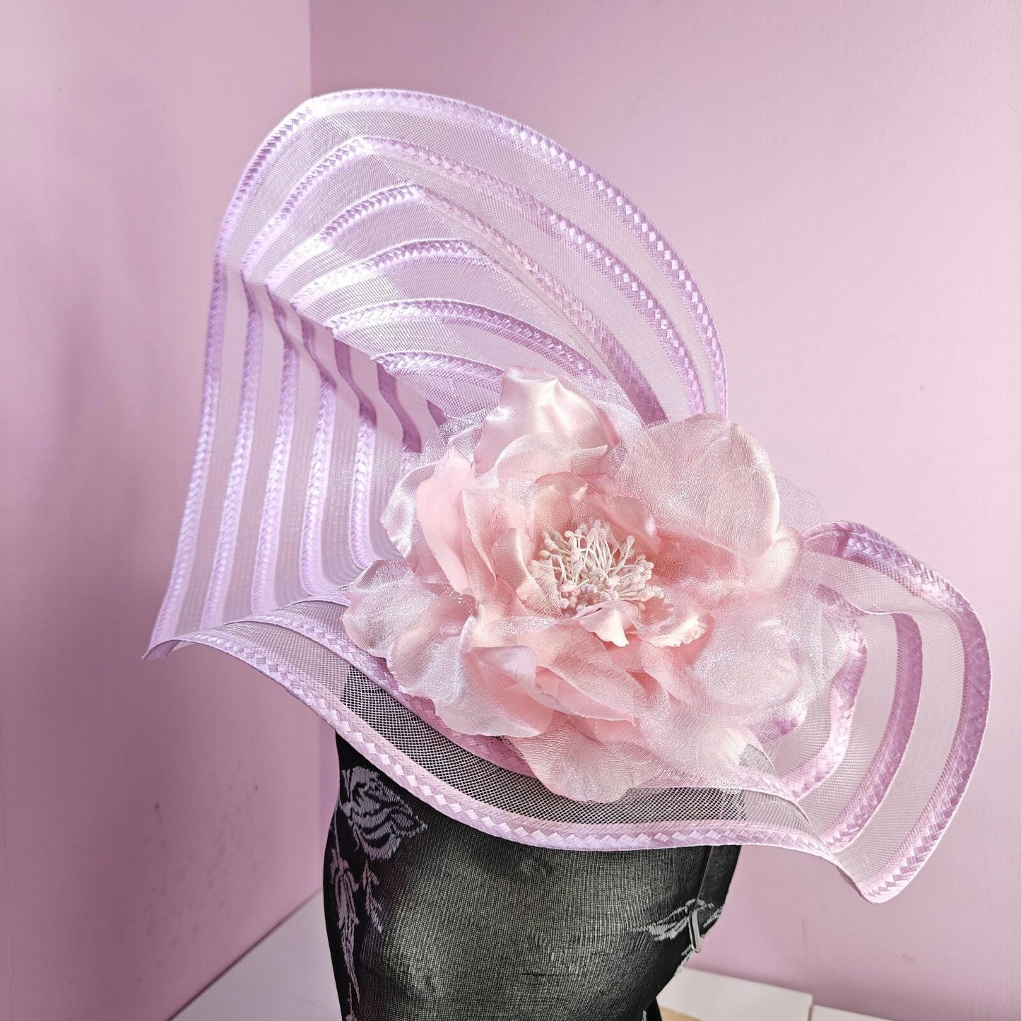 baby pink flower fascinator millinery wedding hat Kentucky Derby Royal Ascot