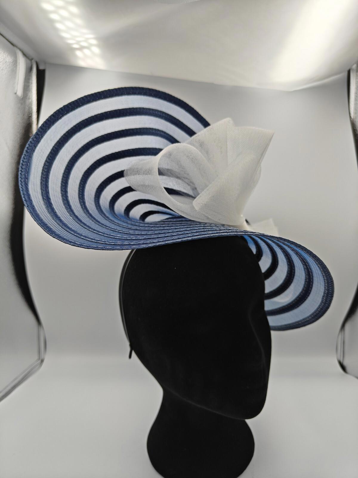 navy blue white bow straw fascinator millinery burlesque headband wedding hat