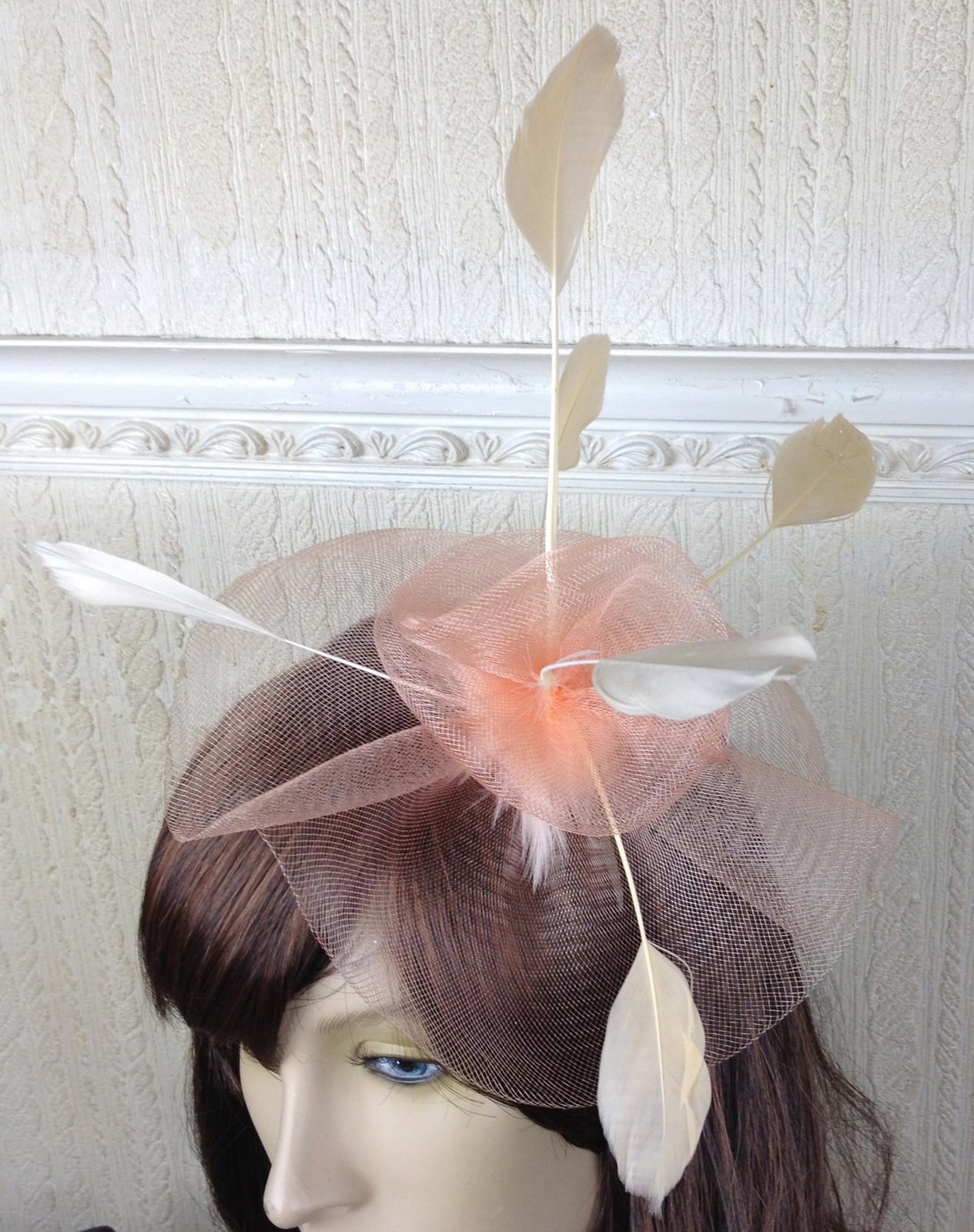 nude peach coral feather hair headband fascinator millinery wedding ascot