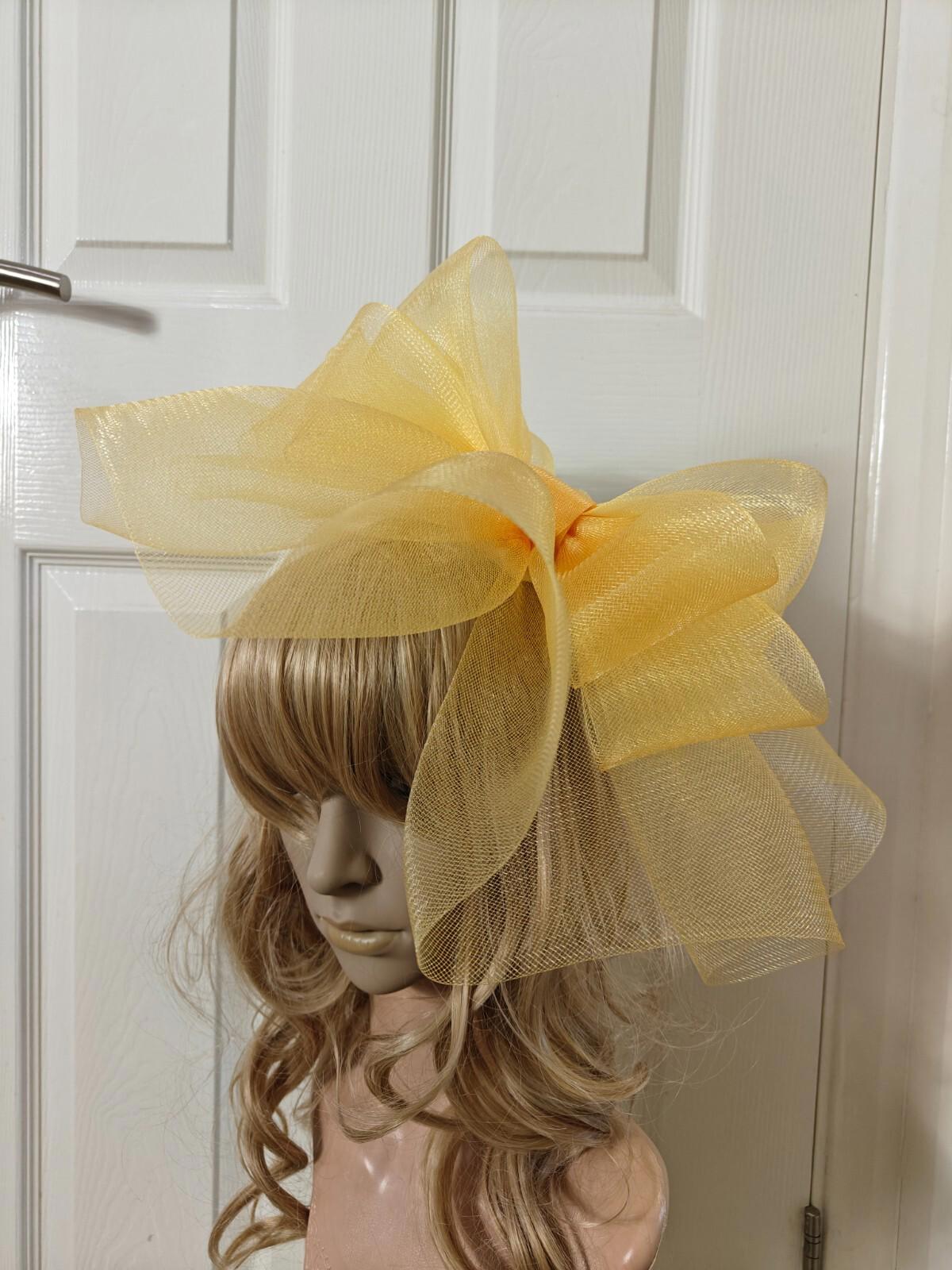 gold yellow fascinator millinery burlesque headband wedding hat ascot race