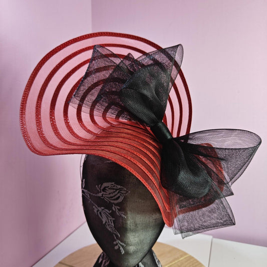 red black bow fascinator millinery wedding hat Kentucky Derby Royal Ascot