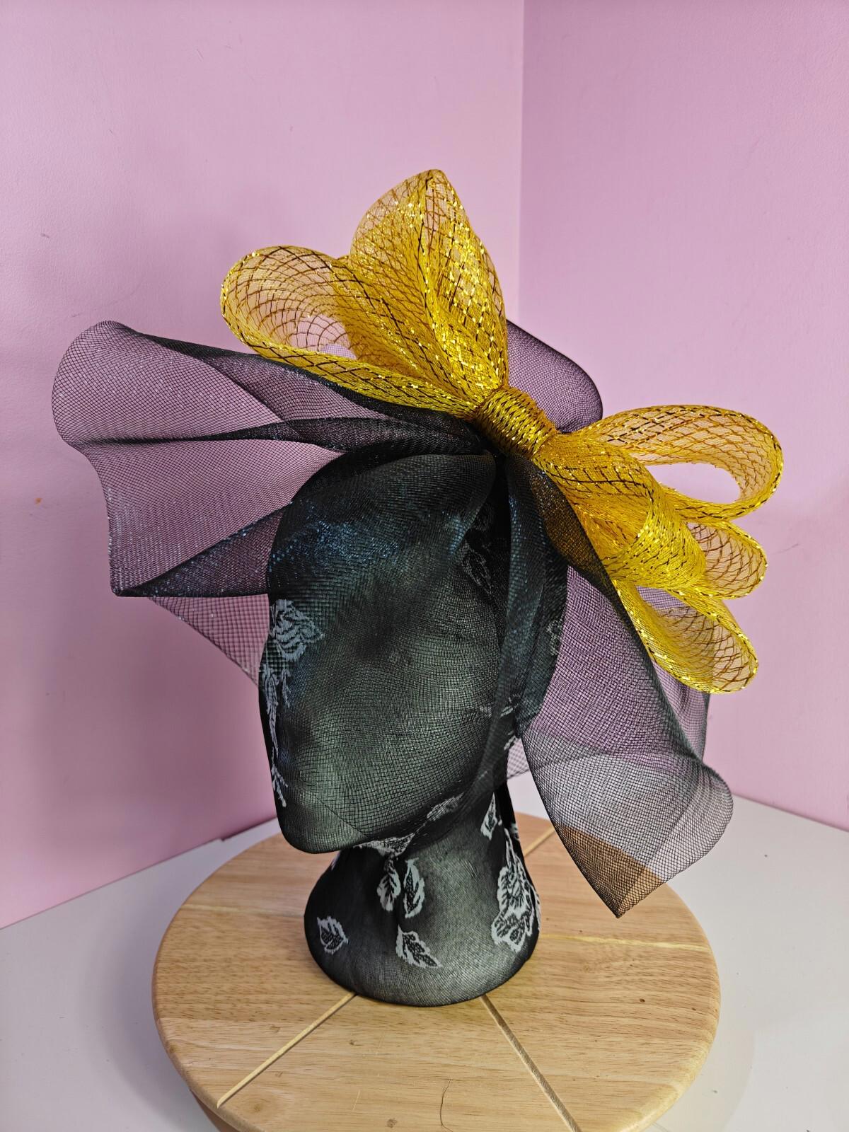 black gold fascinator millinery headband derby wedding hat ascot race