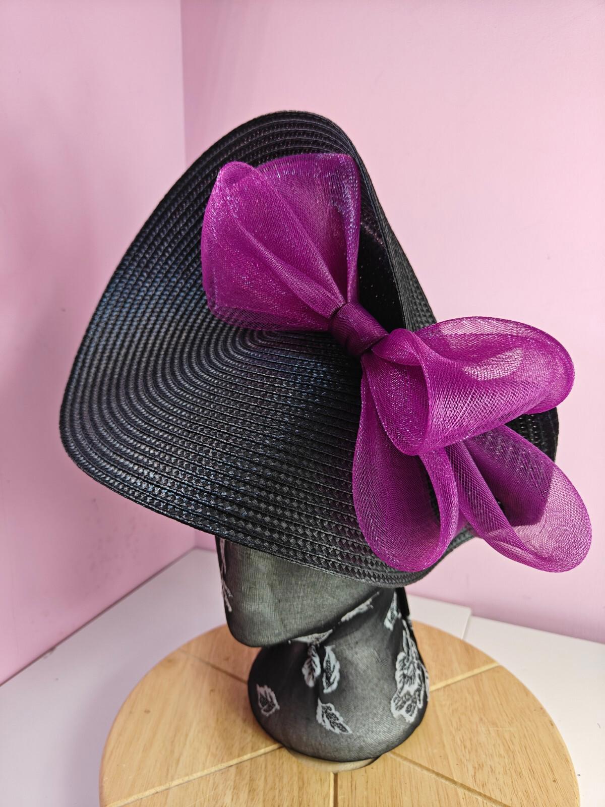 black plum pink large straw fascinator wedding hat Kentucky Derby Royal Ascot