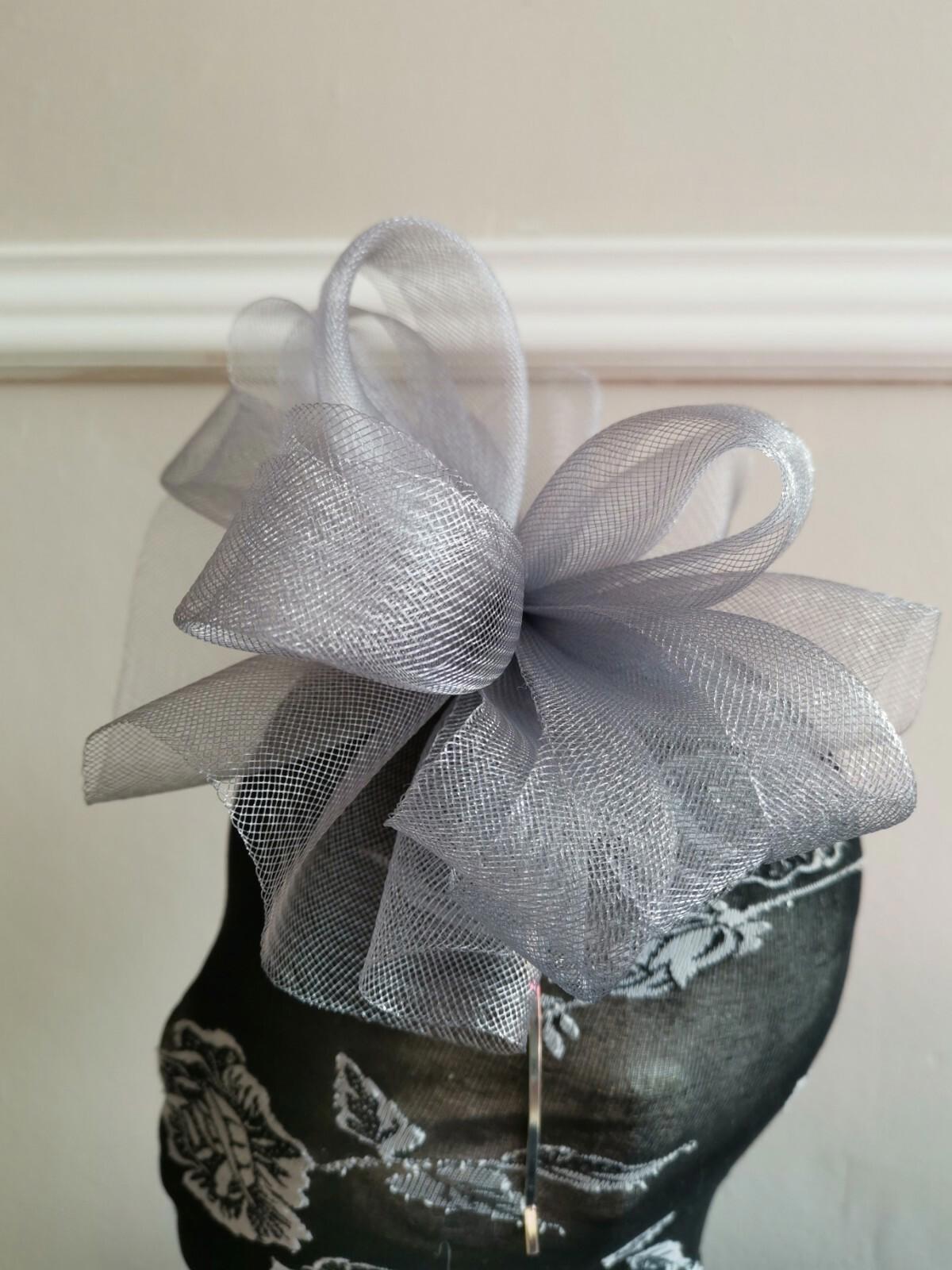 grey fascinator millinery burlesque headband wedding hat hair piece race ascot