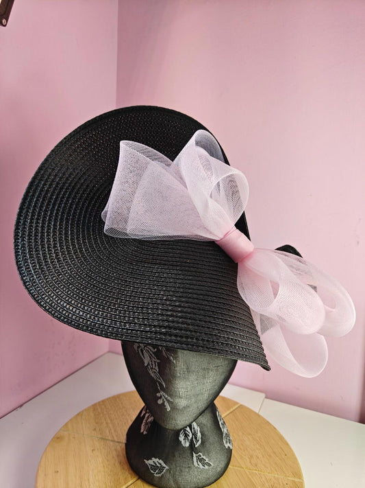 black light pink large straw fascinator wedding hat Kentucky Derby Royal Ascot