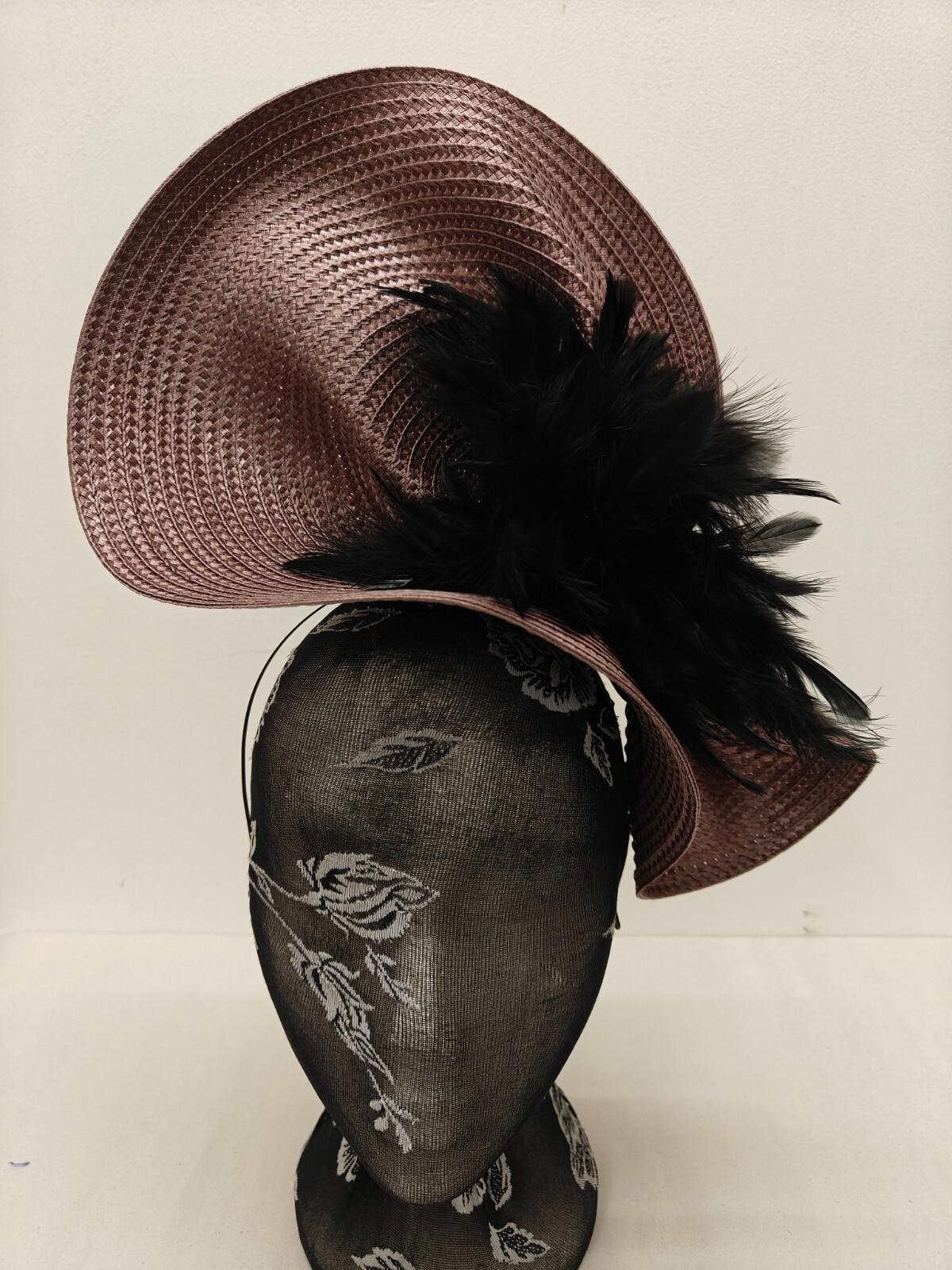 beige black flower large straw fascinator millinery burlesque headband wedding