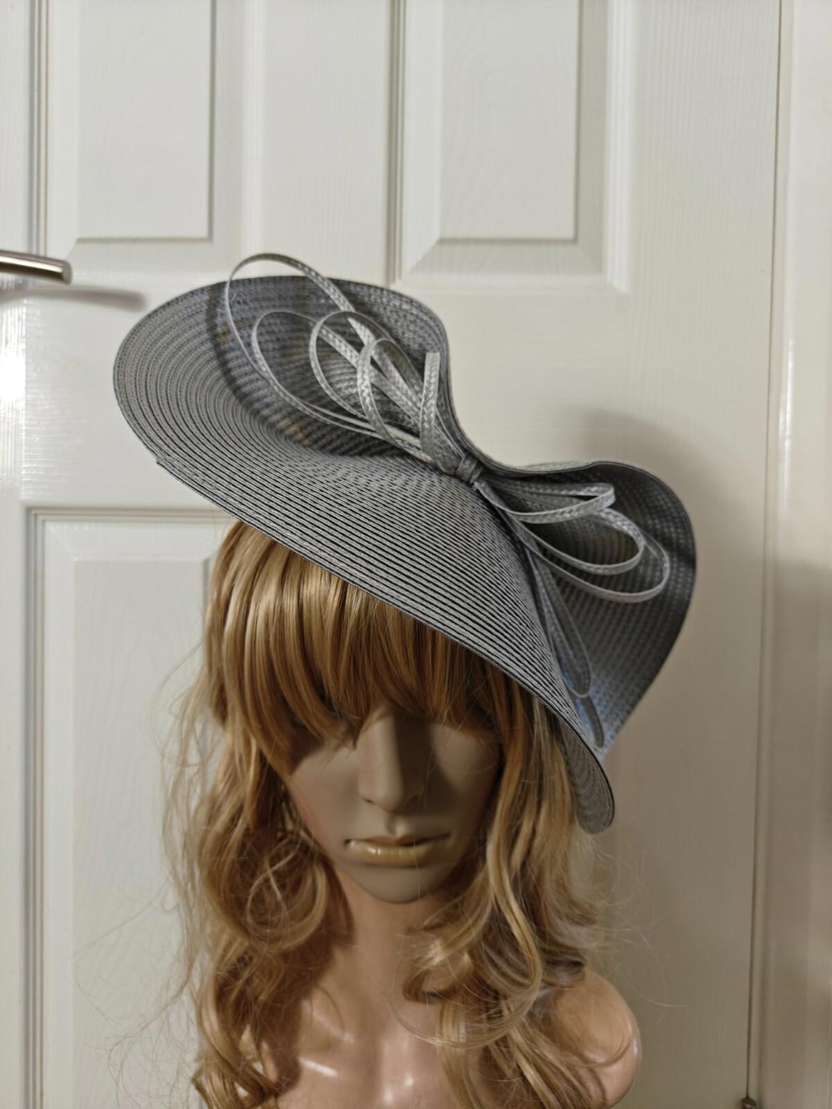 grey large straw fascinator millinery burlesque headband wedding hat