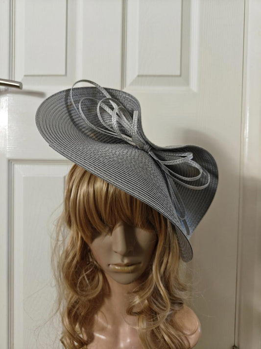 grey large straw fascinator millinery burlesque headband wedding hat