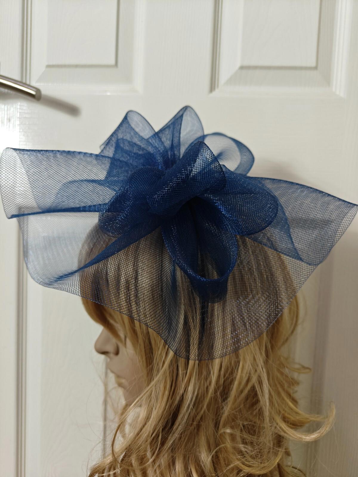 navy blue fascinator millinery burlesque headband wedding hat ascot race