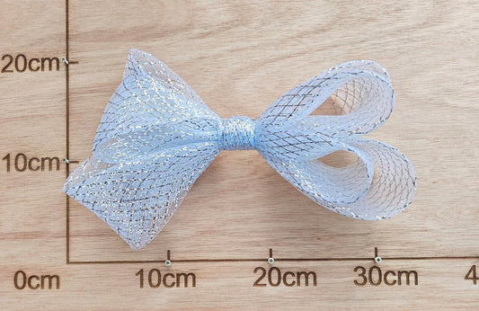silver white large crinoline bow art craft DIY handmade fascinator hair clip