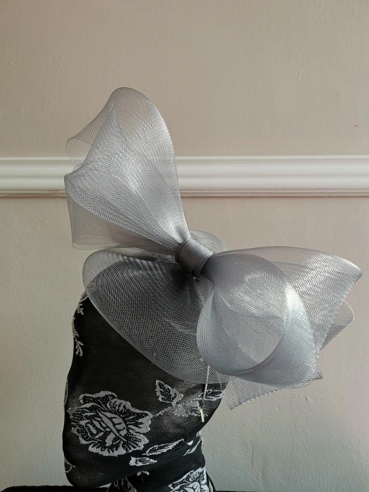 grey fascinator millinery burlesque headband wedding hat hair piece race ascot