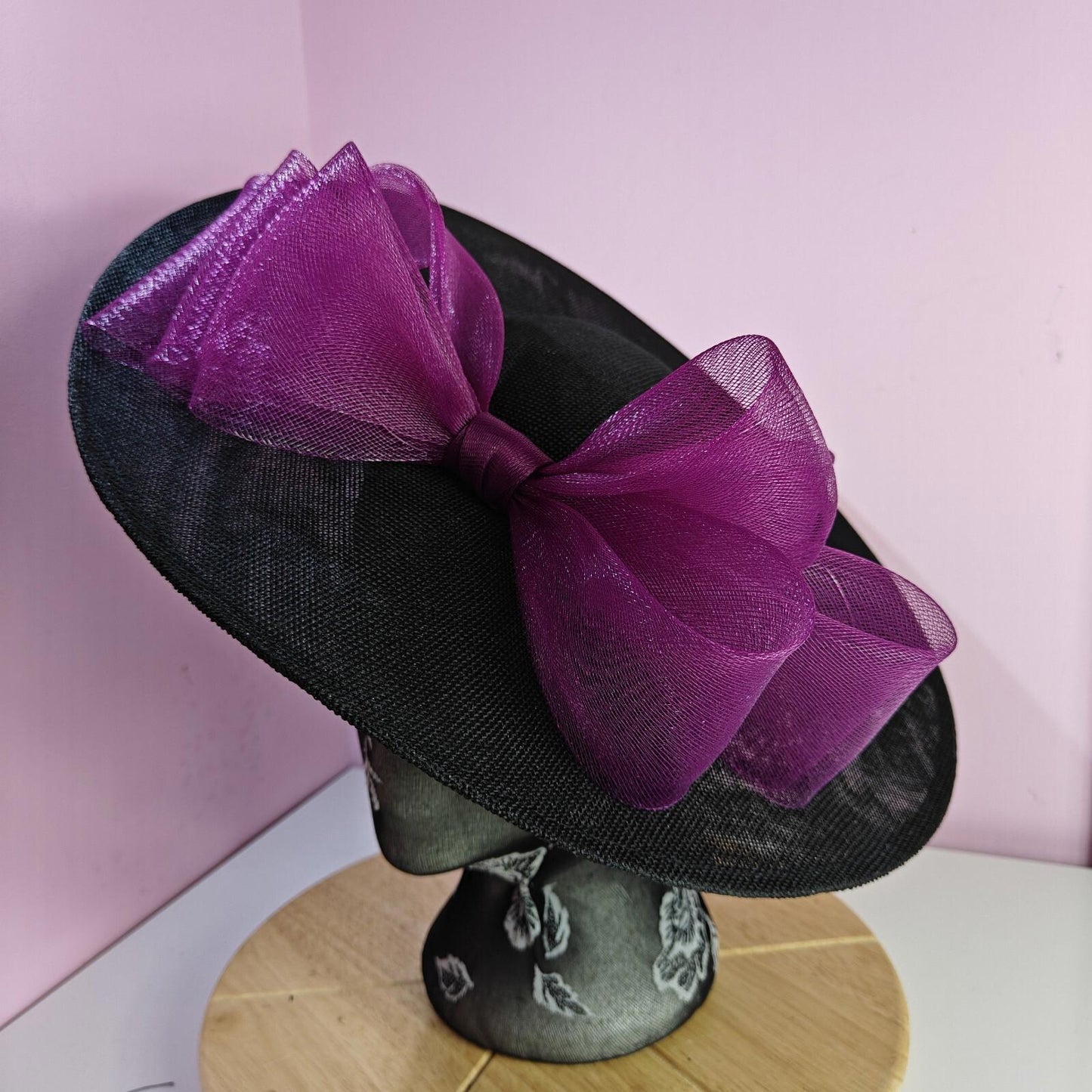 black plum large fascinator wedding hat  Kentucky Derby Royal Ascot bow