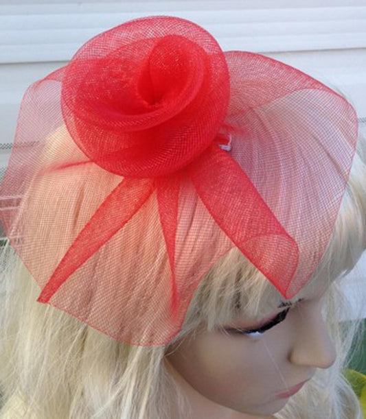 red fascinator millinery feather brooch clip wedding hat bridal ascot race