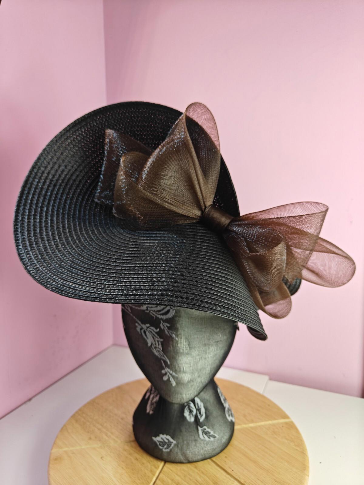 black brown large straw fascinator wedding hat Kentucky Derby Royal Ascot