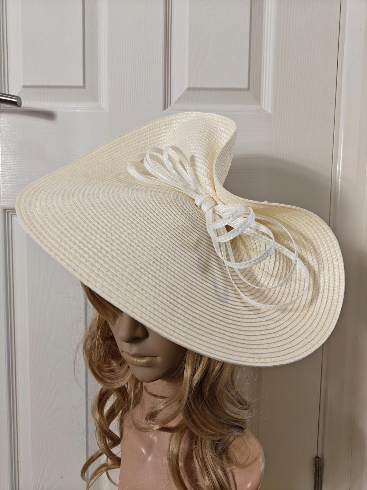 Ivory white large straw fascinator millinery burlesque headband wedding hat