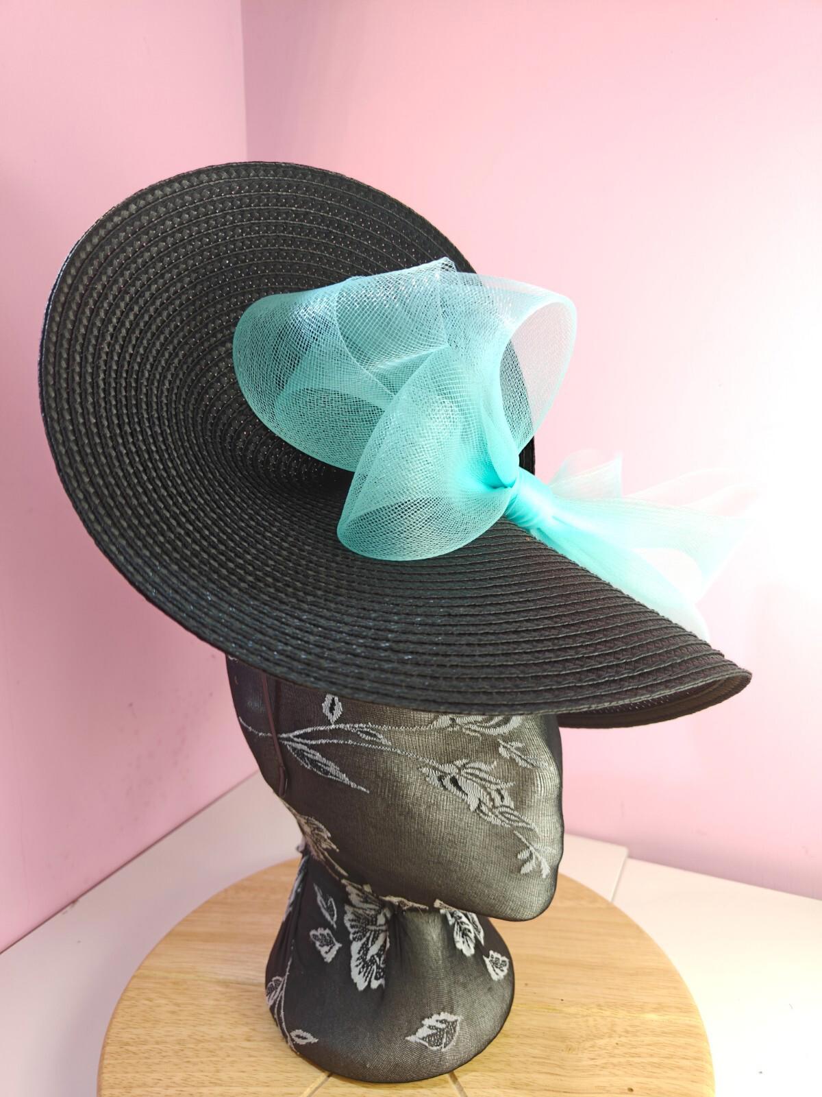 black light blue large straw fascinator wedding hat Kentucky Derby Royal Ascot