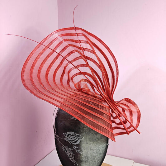 red ostrich quill spine fascinator wedding hat Kentucky Derby Royal Ascot