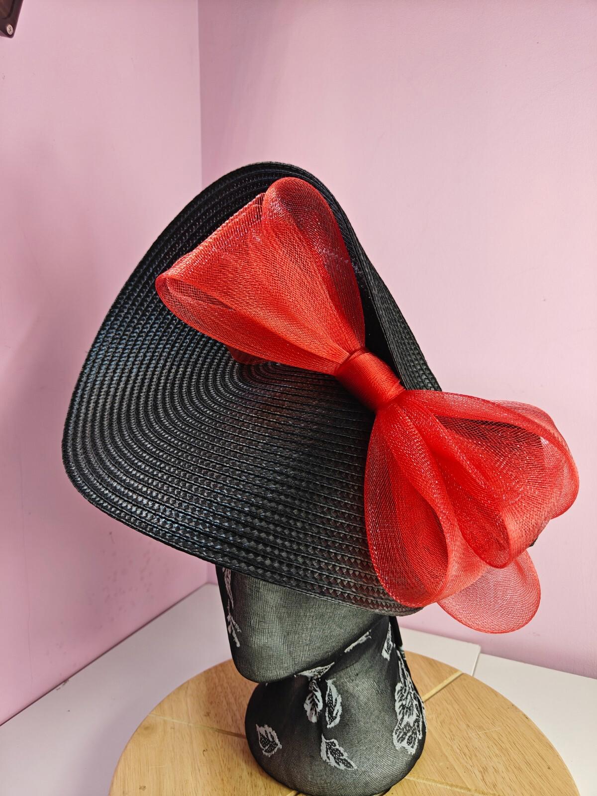 black red large straw fascinator wedding hat Kentucky Derby Royal Ascot