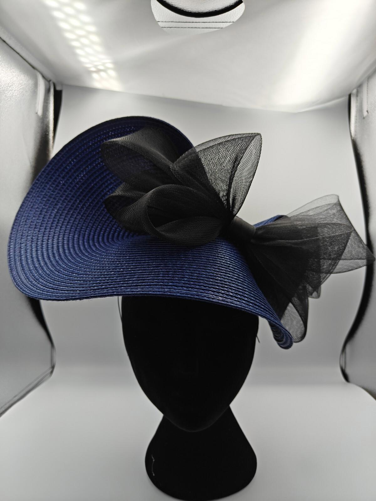navy blue black straw fascinator millinery burlesque headband wedding hat bow
