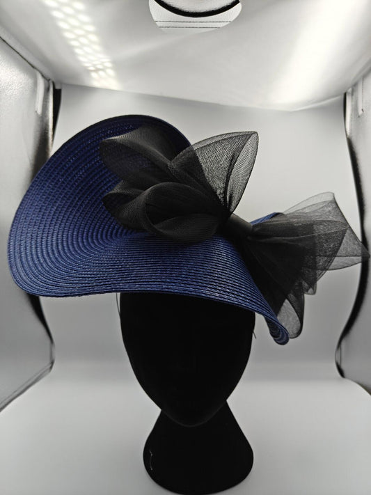 navy blue black straw fascinator millinery burlesque headband wedding hat bow